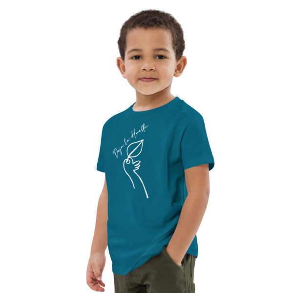 Camiseta Save the Planet niños DEJA TU HUELLA azul aguamarina